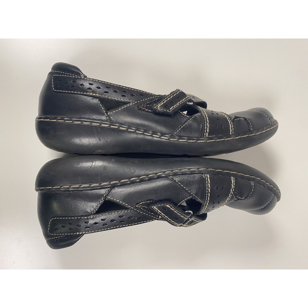 Clarks Ashland Spin Q Womens Size 8.5M Black Tan Leather Loafer Mary Jane Shoes - Picture 5 of 9